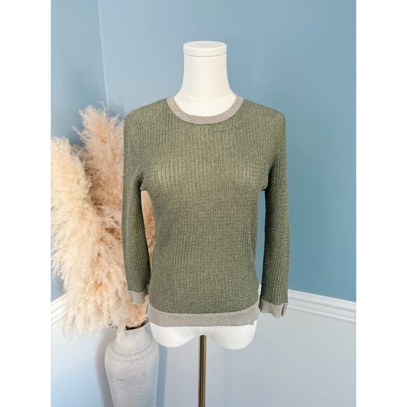 Zara Olive Green Knit Italian Yarn Crewneck Sweater Size Medium Lightweight - Picture 1 of 9